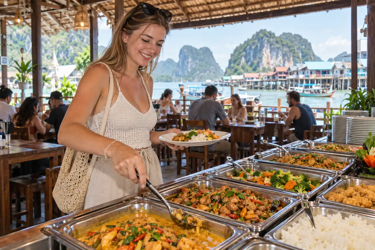 Tourist enjoying a buffet lunch during the James Bond Island Tour from Phuket