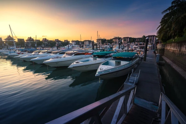 Speedboats at a Phuket marina before departure for the Phi Phi Island Sunrise Tour from Phuket