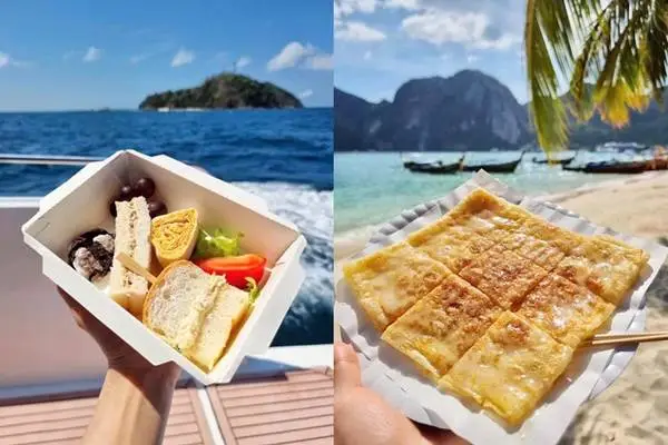 Meals and snacks served during the Phi Phi Island Luxury Speed Catamaran Tour from Phuket