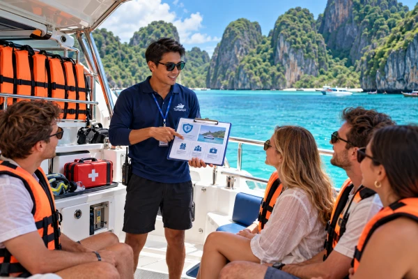 Safety briefing and tour insurance information for Phi Phi Island Tour