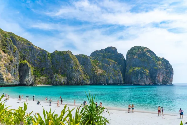Maya Bay and Phi Phi Island scenery on a snorkeling and scuba diving tour from Phuket