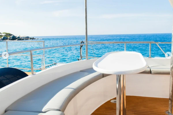 Comfortable catamaran seating and open sea views during the Phi Phi Maya Bay and Maiton Island tour from Phuket