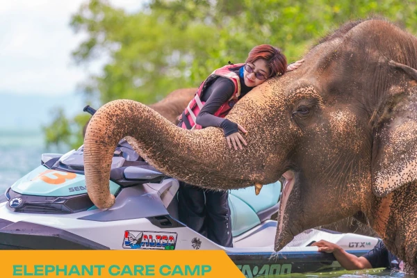 Jet Ski Tour Phuket Program G1 elephant photo experience next to a jet ski